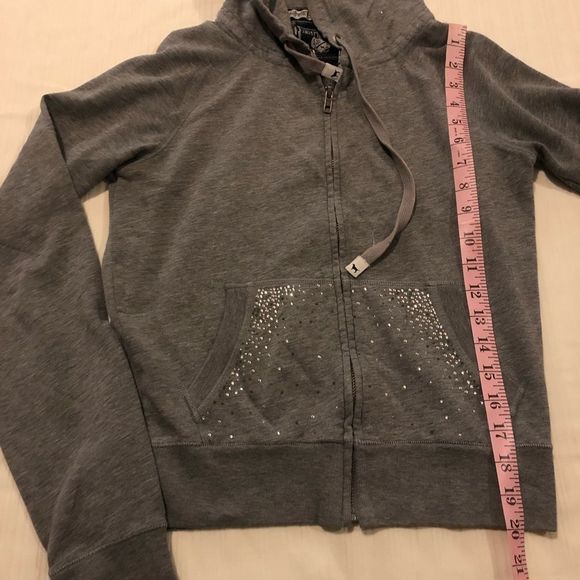 PINK Victoria's Secret Charcoal Hoodie with Rhinestones - Picture 4 of 6